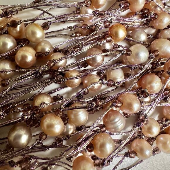 Purple multi strand fresh water pearl crystal statement necklace - Picture 9 of 11